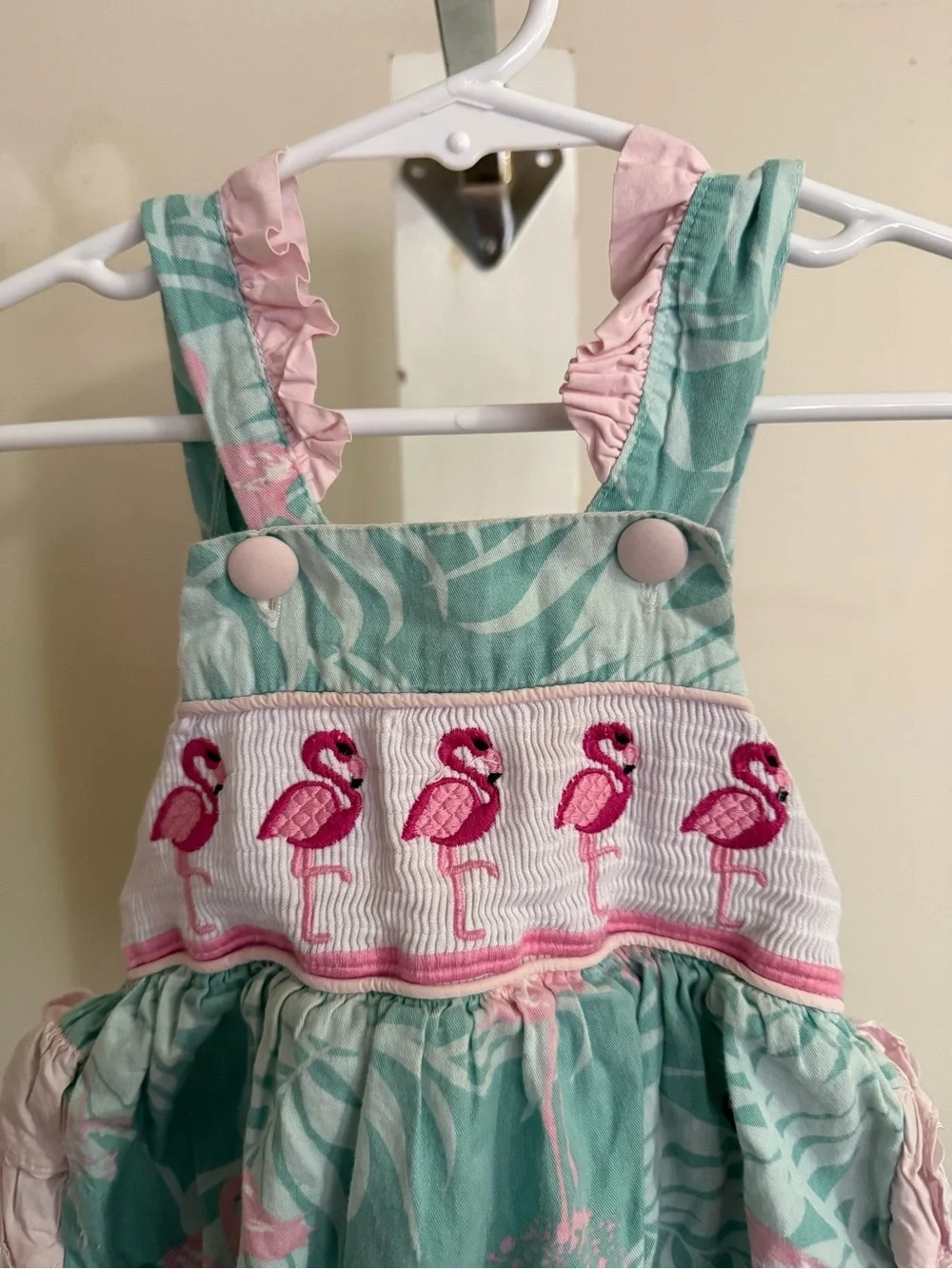 Lil Cactus Smocked Flamingo Ruffle Butt Romper